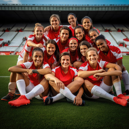 Womens national football team at the stadiumの素材