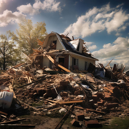 A building destroyed by a tornadoの素材