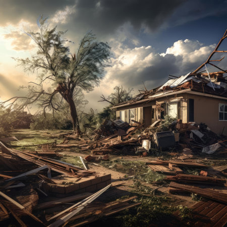 A building destroyed by a tornadoの素材