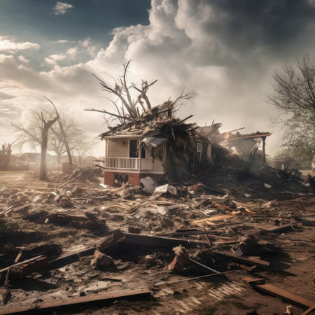 A building destroyed by a tornadoの素材