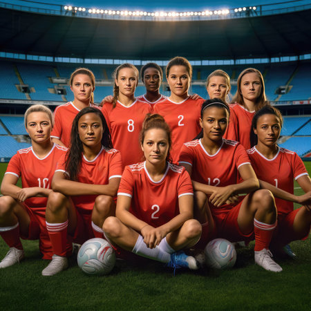 Womens national football team at the stadiumの素材