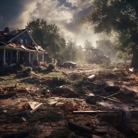A building destroyed by a tornadoの素材