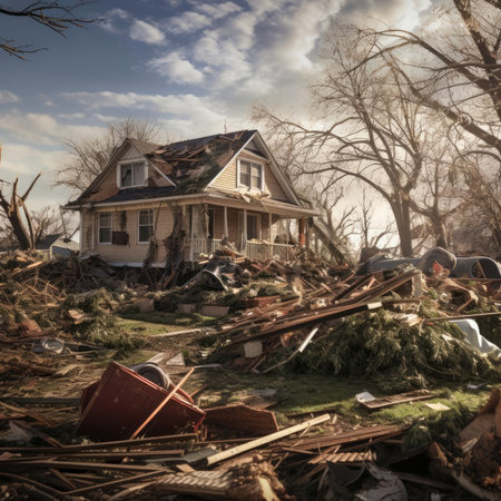 A building destroyed by a tornadoの素材