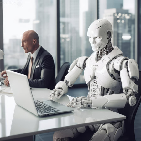 Robot manager working in the officeの素材