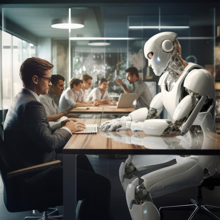 Robot manager working in the officeの素材