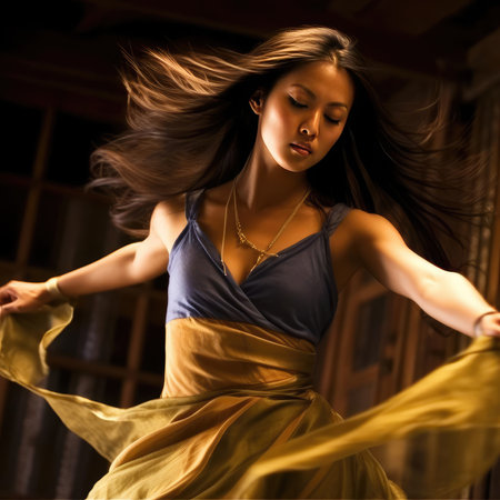 Asian girl dancing national dance in Asian clothesの素材