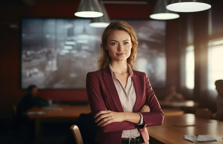 Young woman businesswoman in officeの素材