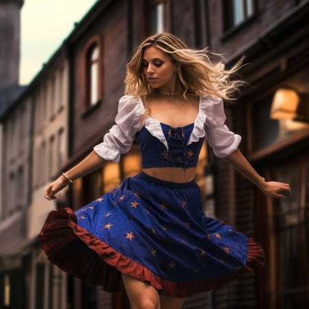 European girl dancing national danceの素材