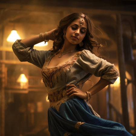 Arab girl dancing national dance in Arabic clothesの素材