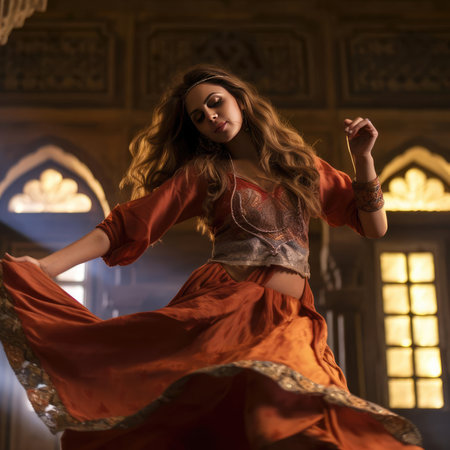 Arab girl dancing national dance in Arabic clothesの素材