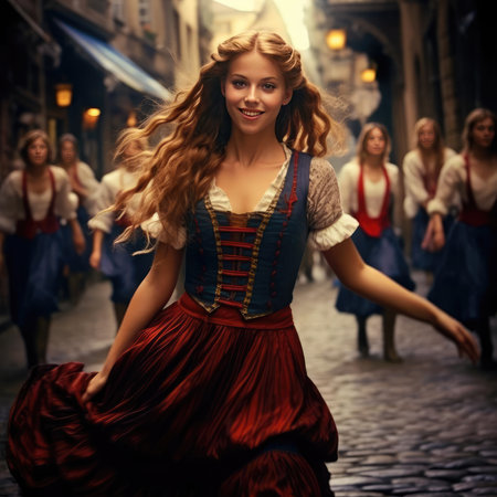 European girl dancing national danceの素材