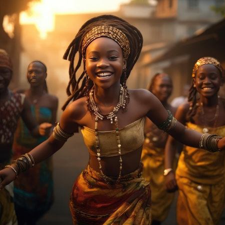 African girl dancing national danceの素材