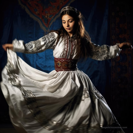 Dagestani girl dancing national dance in Dagestani clothesの素材