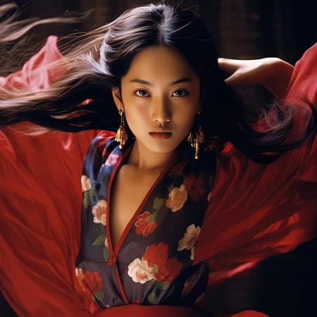 Asian girl dancing national danceの素材