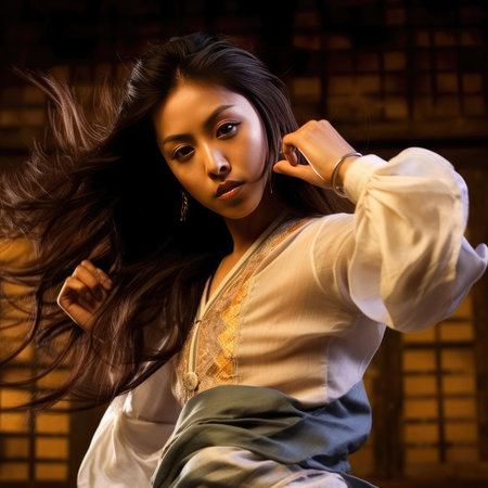 Asian girl dancing national danceの素材