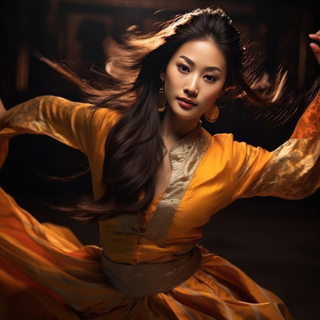 Asian girl dancing national danceの素材