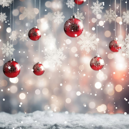 New Years balls on a winter backgroundの素材