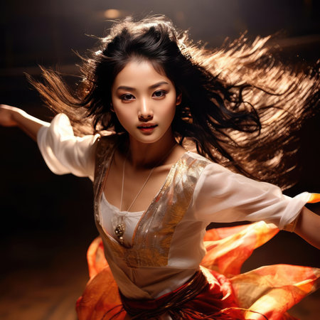 Asian girl dancing national danceの素材