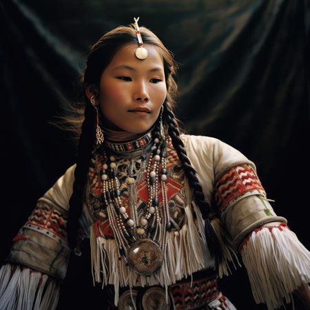 Yakut girl dancing national dance in Yakut clothesの素材