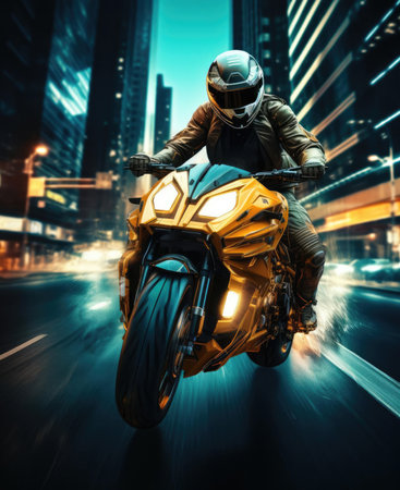 A man on a scooter of the future rides fastの素材