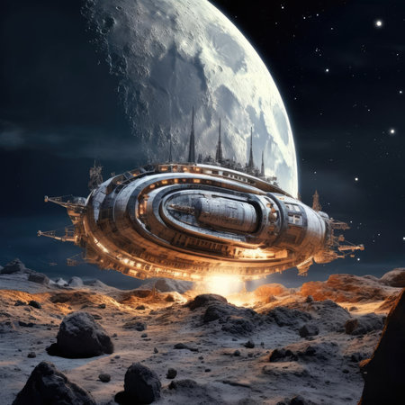 A spacecraft lands on the surface of the moonの素材