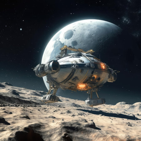A spacecraft lands on the surface of the moonの素材