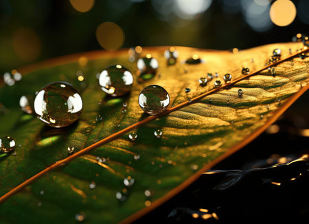 Green leaf with water dropletsの素材