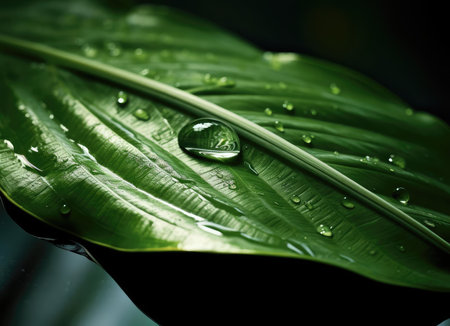 Green leaf with water dropletsの素材
