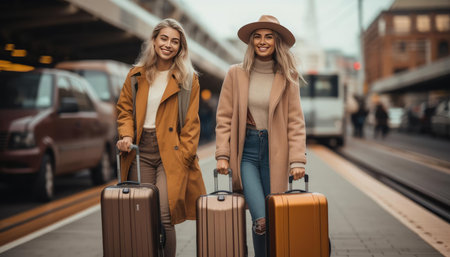Women with suitcases for travelの素材