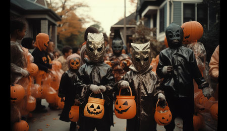 Kids celebrating Halloweenの素材