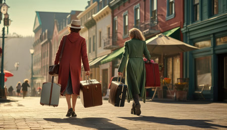 Women with suitcases for travelの素材