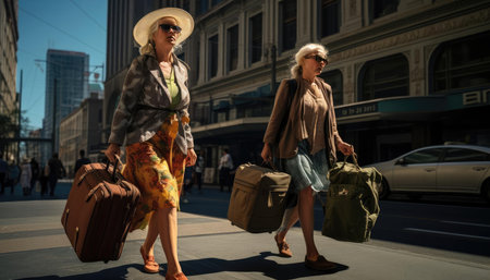 Women with suitcases for travelの素材