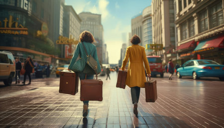Women with suitcases for travelの素材