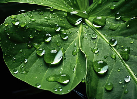 Green leaf with water dropletsの素材