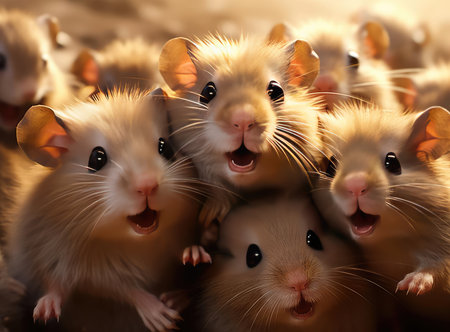 A group of hamsters looking at the camera, closeの素材