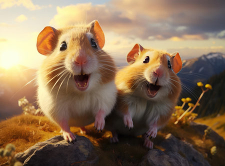 A group of hamsters looking at the camera, closeの素材