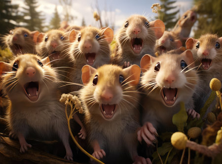 A group of vole mice happily staring at the cameraの素材