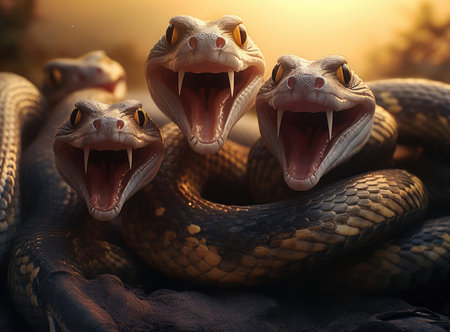 A group of cobra snakes looking at the cameraの素材