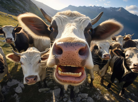 A group of cows in a meadowの素材
