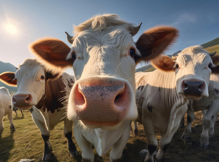 A group of cows in a meadowの素材