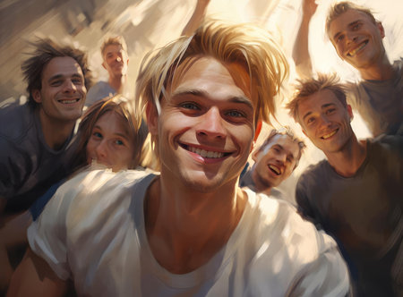 A group of guys with blonde hair looking at the cameraの素材