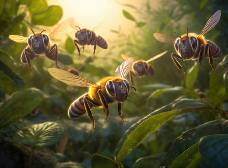 A group of bees at work looking at the cameraの素材