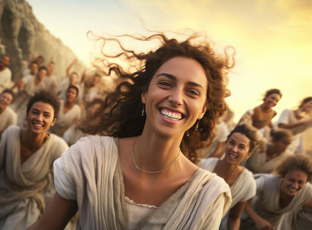 A group of ancient Greeks looking at the cameraの素材
