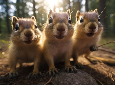 A group of chipmunks looking at the cameraの素材