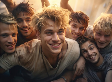 A group of guys with blonde hair looking at the cameraの素材