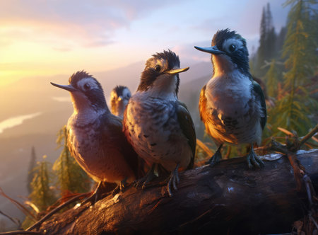 A group of hummingbird birds looking at the cameraの素材