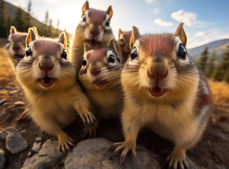 A group of chipmunks looking at the cameraの素材