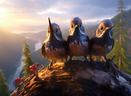 A group of hummingbird birds looking at the cameraの素材