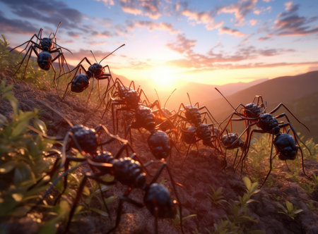 A group of forest ants looking at the cameraの素材