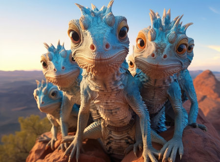 A group of chameleons looking at the cameraの素材